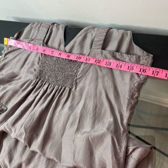 Ilse Jacobsen Hornbaek Women's Ruffle V-Neck Sleeveless Silk Dress Gray Size 38 - Picture 7 of 10